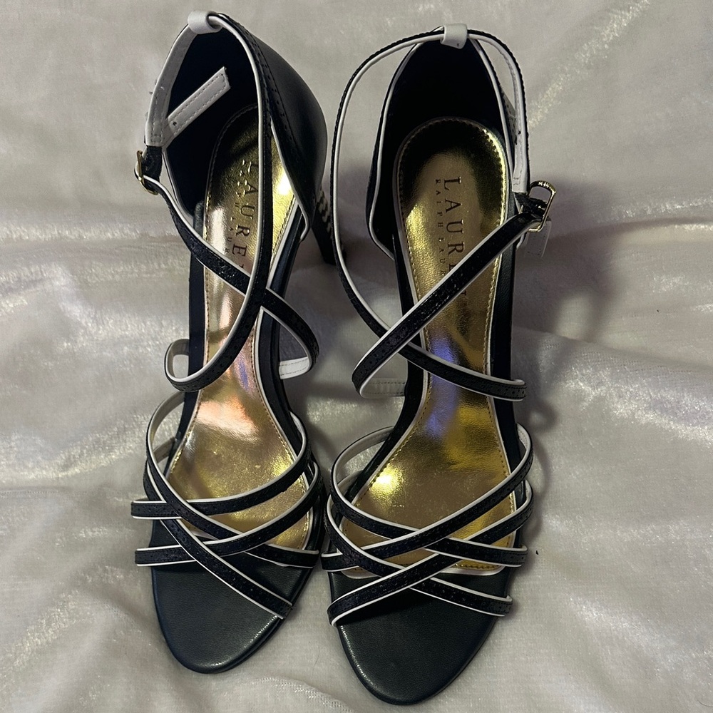 Lauren Ralph Lauren Black and White Strappy Heels